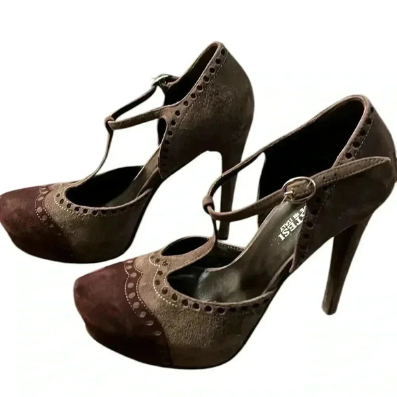 VINTAGE PRATESI Made in Italy Suede Heels Grey/ Brown Size 8 - Picture 3 of 9